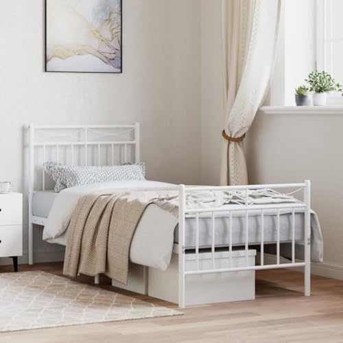 KLYEON Estructura Cama Metal con cabecero y pie Cama Blanca 75x190 cm Camas y somieres