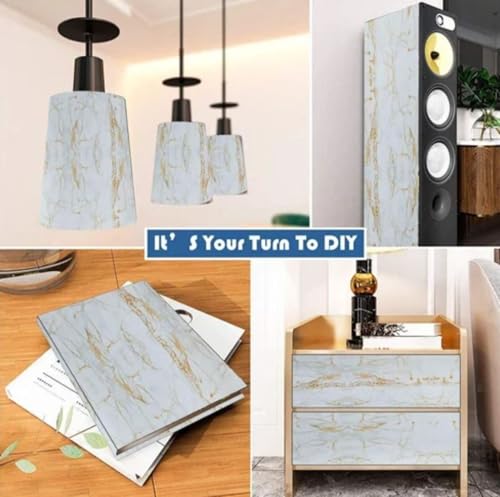 Image of WISDOM Marble Wall Sticker Wallpaper Decorative Home /Furnituer /Cabinets Marble Vinyl Wallpaper (24x144 Inch, White Gold Marble)