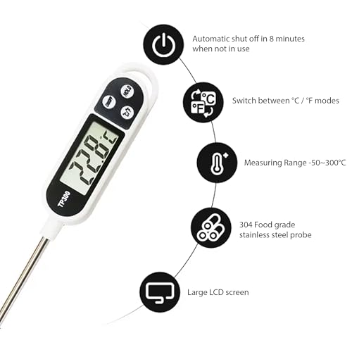 Digital kitchen Thermometer Cooking food - Accurate Thermometer with Long Probe – Meat Thermometers with Quick Read and Large LCD Screen - ℉/℃ Button for Hot Beverage Meat Grill BBQ Water - Image 5