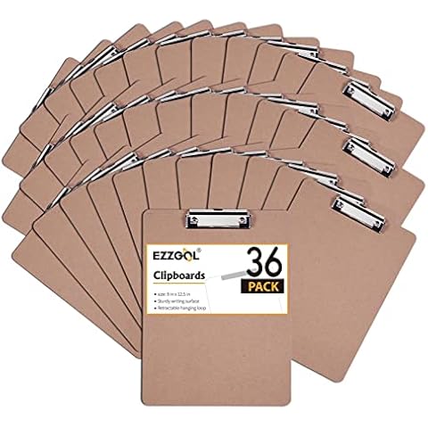 Clipboards Bulk, EZZGOL 36 Pack Letter Size Wood Clipboards, Low Profile Clip, Recycled Hardboard Clipboard with Hang for School Classroom Home Cover