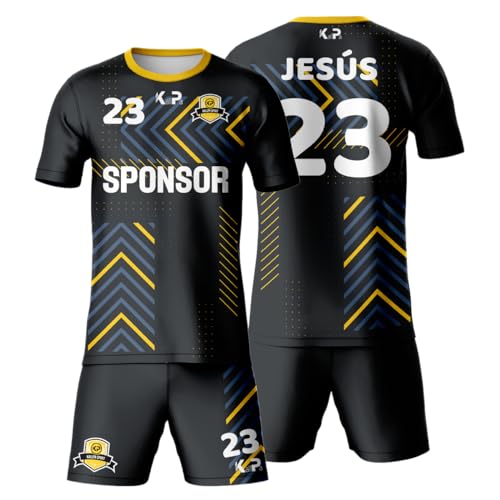KALLPA Sport Equipación Deportiva de fútbol Personalizada. Niños y Adultos. Camiseta y calzona. Personaliza con Nombre, Escudo, número y Sponsor. (Modelo 35, Completo)