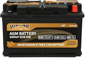 Weize Platinum AGM Battery BCI Group 94R - 12v 80ah H7 Size 94R Automotive Battery, 140RC, 850CCA, 36 Months Warranty, Dimensions 12.4" L x 6.89" W x 7.48" H