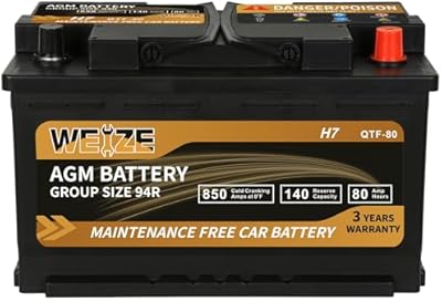 Weize Platinum AGM Battery BCI Group 94R - 12v 80ah H7 Size 94R Automotive Battery, 140RC, 850CCA, 36 Months Warranty, Dimensions 12.4" L x 6.89" W x 7.48" H