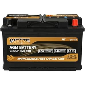 Weize Platinum AGM Battery BCI Group 94R – 12v 80ah H7 Size 94R Automotive Battery, 140RC, 850CCA, 36 Months Warranty, Dimensions 12.4″ L x 6.89″ W x 7.48″ H
