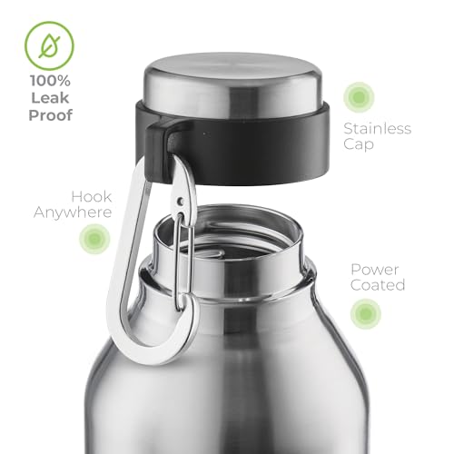 Image of SipX 32 oz Stainless Steel Insulated Water Bottle with Leakproof Lid & Carry Hook - Triple Insulated - Cold 24 Hours /Hot 12 Hours - Perfect for Gym, Work, Sports, Travel - Stainless