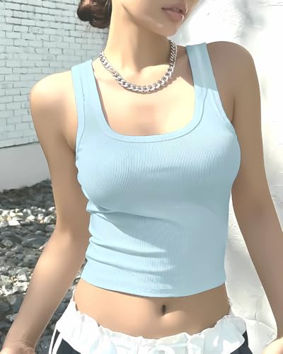 Image of 95% Cotton, 5% Lycra Women's and Girls Solid Ribbed Square Neck Tank Top | Tanktop for Women | Sleeveless Top | Crop Tanktop | Ribbed Tank Top