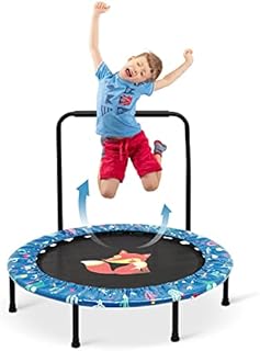 38'' Kids Trampoline Mini Foldable Fitness Trampoline Cover with Adjustable Handrail and Safety Padded Indoor/Outdoor Use