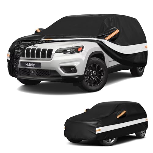 Image of 10 Layers SUV Car Cover Custom Fit for Jeep Cherokee(2013-2026), Waterproof All Weather for Automobiles, Outdoor Full Cover Sun Dust Rain Protection with Cotton. Black