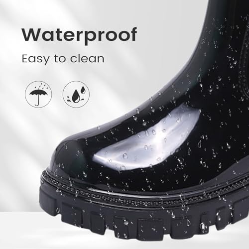 DRECAGE Gummistiefel Damen Halbhoch Regenstiefel Wasserdicht Chelsea Boots Damen Regenschuhe Kurz Schwarz 39 EU