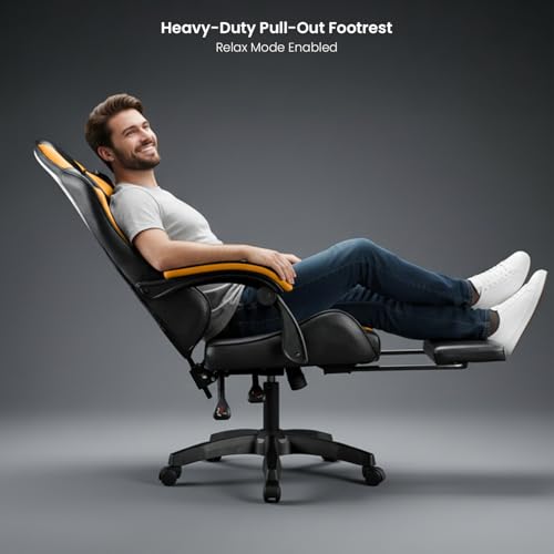Image of Warrior 2026 Edition Gaming & Office Ergonomic Chair | Vegan Leather | High Back 135 Recliner | Adjustable Height & Linkage Armrest| Lumbar Support | 360 Swivel | 3 Year Warranty, Orange
