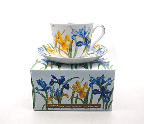 heritage BONE CHINA BREAKFAST CUP/SAUCER IRIS GIFT BOXED POSTAGE FREE UK