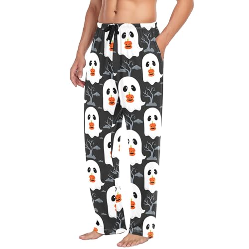 Halloween Pumpkins and Spirits Men's Cotton Pajama Pants with Pockets and Drawstring Comfortable and Stylish,S4