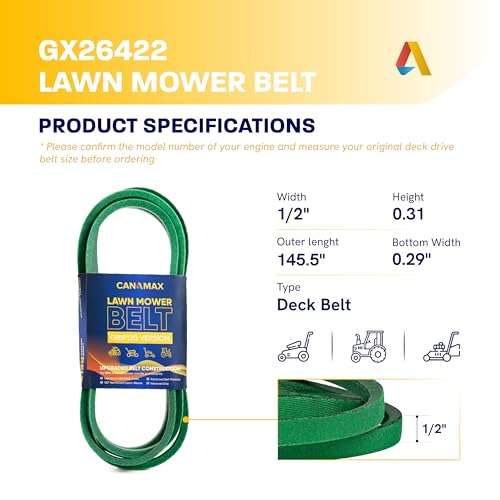Image of [Upgraded Grip120] Canamax GX26422 Mower Deck Belt - Compatible with John Deere Z355E Z375R Z325E Z355R Z330M Z330R Z365R ZTrak Zero Turn Mowers - Aramid Cord Belt 1 /2 inch x 145.65 inch