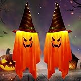 Halloween Deko Garten Outdoor Gruselig: 2 Stück Geister Mit Hexenhut Halloween Dekoration, Geist Windsack HäNgen Dekoration FüR Zuhause, Hof, Terrasse, Rasen, Garten