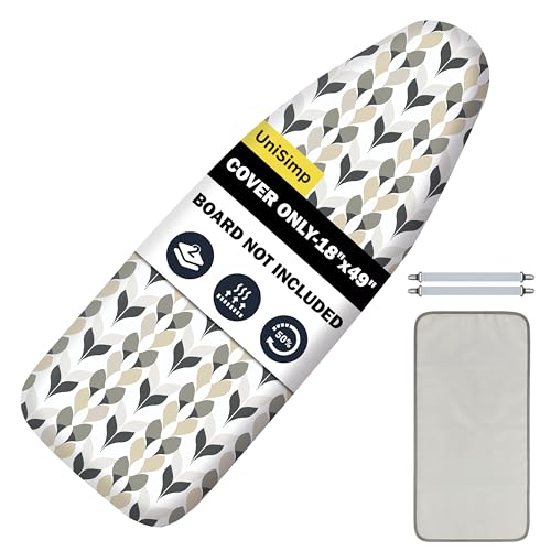 Image of Ironing Board Cover and Pad 18 inchx49 inch Extra Thick Natural Cotton, Scorch and Stain Resistant Iron Board Cover, Wide Ironing Board Cover with Fasteners Heavy Duty Heatproof Elastic Edge Foliage