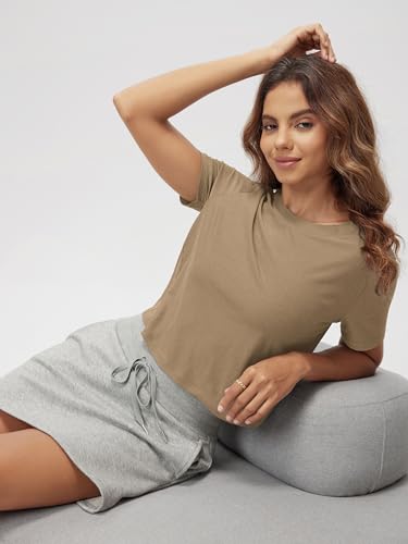 Image of ODODOS Women's Performance Cropped Tee Ultra Soft odSTRATUM Tech Short Sleeve Relaxed Top Crew Neck T-Shirts