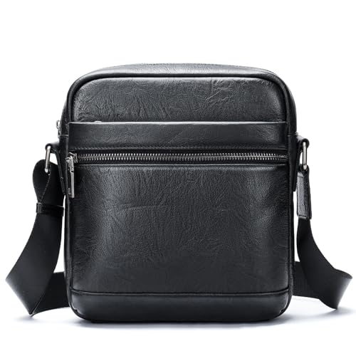 Bolso de hombro para hombres: pequeño bolso cuadrado de cuero suave para viajes de negocios