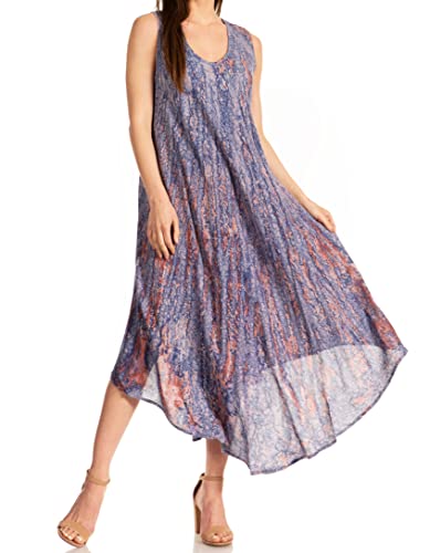 Sakkas Kara Long Draped Sleeveless Marbled Caftan Dress/Cover Up