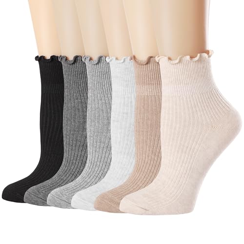 Image of Mcool Mary Womens Ruffle Socks, Cute Ankle Winter Warm Knit Cotton Frilly Sock 6 Pack