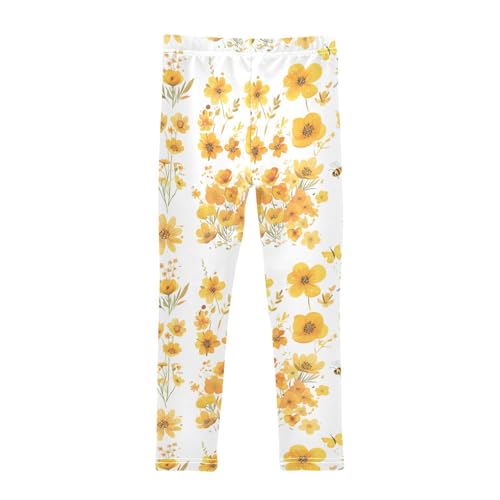 Embroidery Bee Butterfly Flowers Kids Girl's Active Leggings Stretchy Full Length Athleisure Pants Gym2