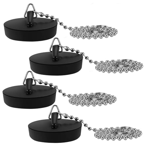 4 Pcs Drain Stopper Sink Plug, Universal Bath Plug with Stainless Steel Chain and S-Shaped Hook,Drain Stopper for Bathroom Bathtub Kitchen Sink Wash Basin Sink Plugs,(Size 42mm To 45mm)
