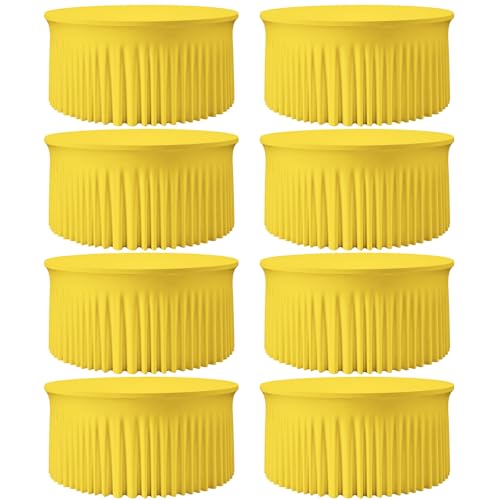 GEWONELIFE 5FT Lemon Yellow Round Spandex Tablecloth 8 Pack – Stretch Fitted Round Table Cover for 60 Inch Tables, Wrinkle Free Elastic Tablecloth for Wedding,Baby Shower,Birthday Party,Summer Party