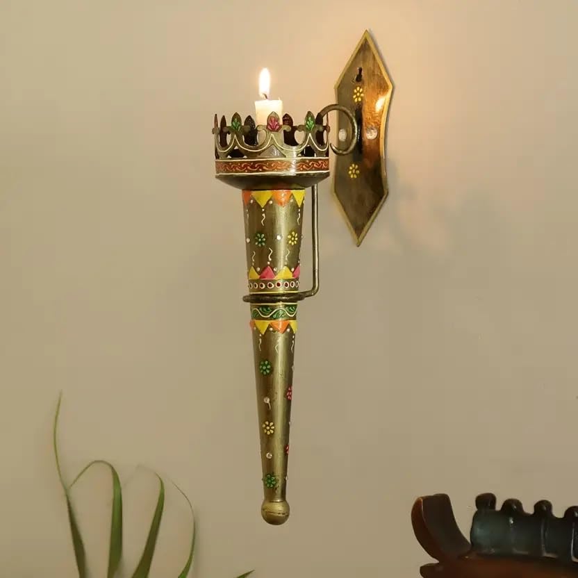 Housmart Inc Gold Wall Mashal Candle Holder 21 Inch | Big Size Metal Torch Light Decor for Ethnic Interiors Wall Decoration mashal-image-40
