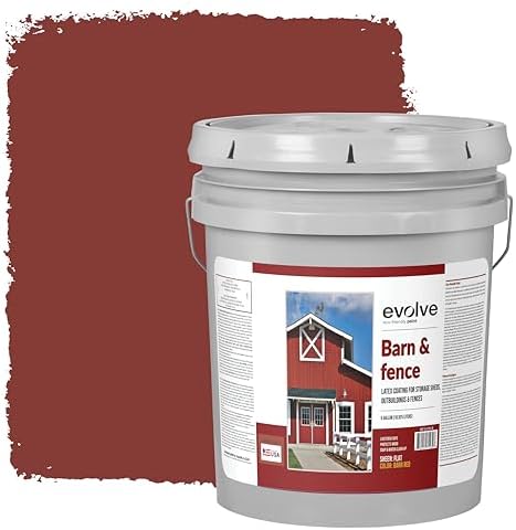 EVOLVE Barn & Fence: Swift Shield High Durability and Scratch-Resistant Paint for Storage Sheds, Outbuildings, and Fences (5 Gallon, Red)