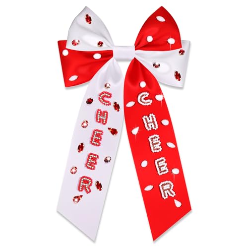 Game Day Football Hair Bows Accessories for Women Jeweled Large Ribbon Bow Clips Red Blue Spirit Day Accessories Game Day Outfits Sports Team Spirit Football Mom Accessories Gifts (Pattern H1)