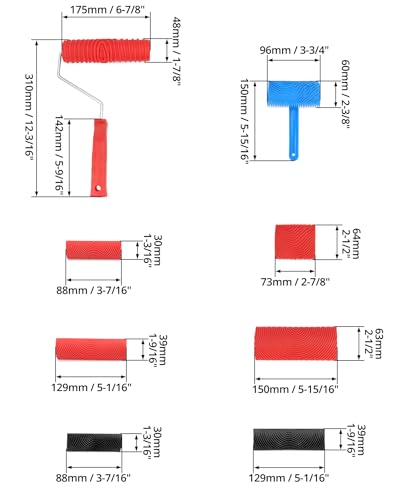 QWORK® 8 Stück Holzmaserung Werkzeug, Gummi Malwerkzeug für Wanddekoration, für Heimdekoration
