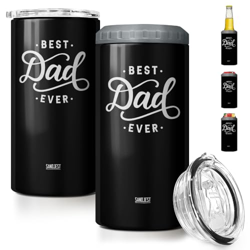 Image of SANDJEST 4-in-1 Best Dad Ever Tumbler Gifts for Dad from Daughter Son - 12oz Dad Can Cooler Tumblers Travel Mug Cup - Stainless Steel Insulated Cans Coozie Christmas, Birthday, Father's Day Gift