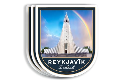 (3 Pcs 3X3) Reykjavik Iceland Stickers - Reykjavik Travel Sticker - Iceland Travel Gift - Reykjavik Souvenir - Decals for Luggage - Suitcase - Scrapbook - Laptop - Water Bottle