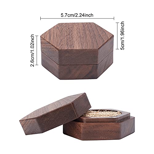 Fingerinspire 2Pcs 2.2X2X1 Inch Hexagon Black Walnut Wood Ring Box Engagement Ring Box Jewelry Organizer Earrings Rustic Vintage Ring Bearer Box For Proposal Engagement Wedding Ceremony Birthday Gift #TOP1