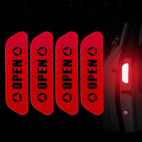 Image of ZYTC 4pcs 3D Super Reflective Stickers Carbon Fiber Strips Car Side Open Door Edge Bumper Anti-Scratch Protection Guards Trim Stickers Universal (Open Red)