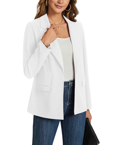 Image of MINTLIMIT Long Sleeve Blazer Jackets for Women Lapel Button Front Work Office Blazers with Pockets, White