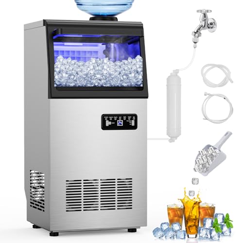Commercial Ice Maker Machine 130 LBS/24H, 45 Ice Trays Freestanding & Undercounter Ice Machine Stainless Steel with 20 LBS Ice Storage Capacity, Ice M
