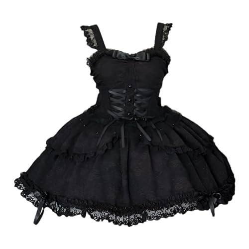 Lolita vestido curto sem mangas para adolescentes lindo laço decoração de renda babados coquetel pri
