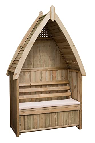 Valencia Garden Arbour with Storage Seat and CREAM Pad in Pressure Treated Wood - 10 year warranty against rot