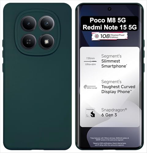 Image of SBMS Silicone Back Cover Case for Redmi Note 15 5G / Poco M8 5G | Soft Micro-Fibre Lining Inside | Camera Protection Bump | Shockproof Back Cover Case for Poco M8 5G (Candy Cloth Green)