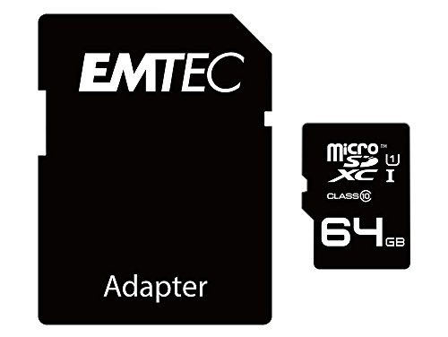 Emtec ECMSDM64GXC10 Class 10 microSDHC 64GB Speicherkarte mit Adapter schwarz