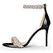 100FIXEO Women's Rhinestone Open Toe Stiletto Heeled Sandals Elegant Ankle Strap Wedding High Heels Sexy Dressy Shoes (Black,8)