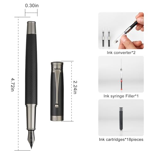GC QUILL Fountain Pen Set - Fine and Medium Nibs, Includes 18 Ink Cartridges, Ink Refill Converter and Ink Syringe Filler, Gift for Writing Journaling Calligraphy– MU-13