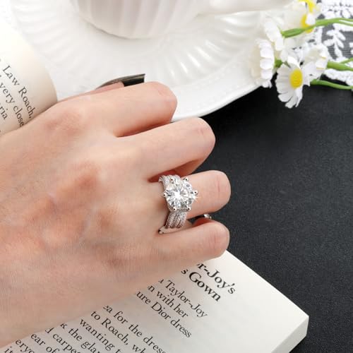 3-5CT Moissanite Ring for Women - 925 Sterling Silver Moissanite Engagement Ring Jewelry Moissan Promise Ring 3-5 Carat Wedding Ring Anniversary Birthday Valentine Gift4