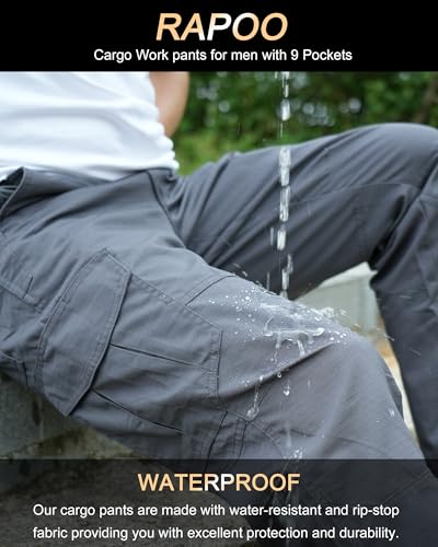 Image of Rapoo Ripstop Water Resistant Cargo Tactical Pants for Men EDC Hiking Work Military Army Pants with 9 Pockets