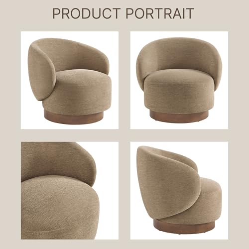 Image of KISLOT Swivel Accent Chair Modern Round Barrel Armchair with Upholstered Performance Fabric for Living Room Bedroom Waitingroom,2 Box,Brown
