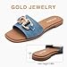 FITORY Women's Flat Sandals Fashion Slides With Soft Leather Slippers for Summer Denim Blue Size 10