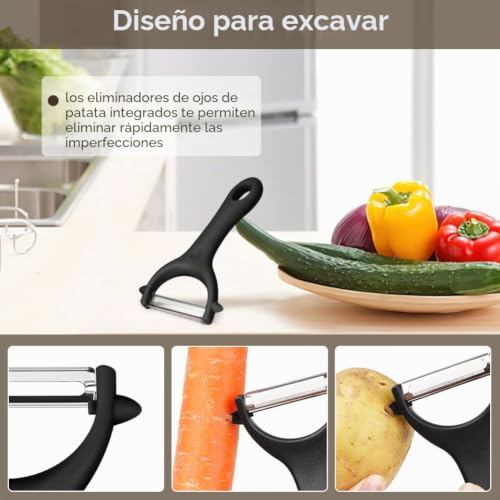 Miniatura 4 de Auauy 2pz Pelador Universal De Tomate Y Kiwi, Acero Inoxidable Con Mango Ergonómico Antideslizante, Giratorio Para Frutas, Verduras, Zanahoria, Berenjena, Pepino Negro, Verde