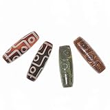 Yuncai 4PCS Mix Tibetan Style dZi Beads Olive Shape with 9-Eyes Himalayan Natural Agate Dyed &...