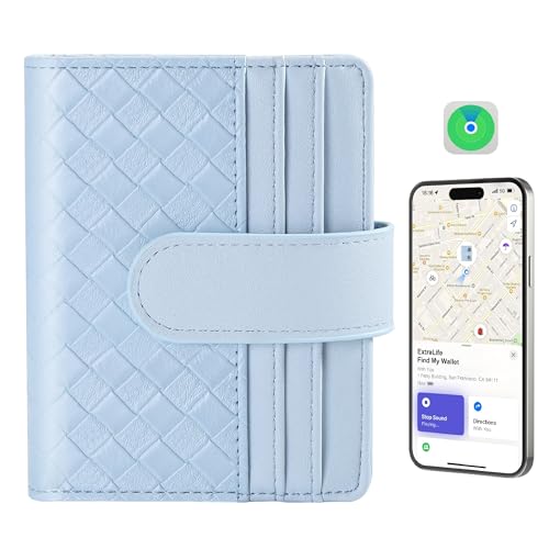 Smart Women Wallet with Find My, Wallet Tracker, RFID Blocking Bifold Credit Card Holder, Left-Behind Alerts, Play Sound, Anti-Loss, Wireless Rechargeable, Works with iPhone, iPad, Mac, Sky Blue