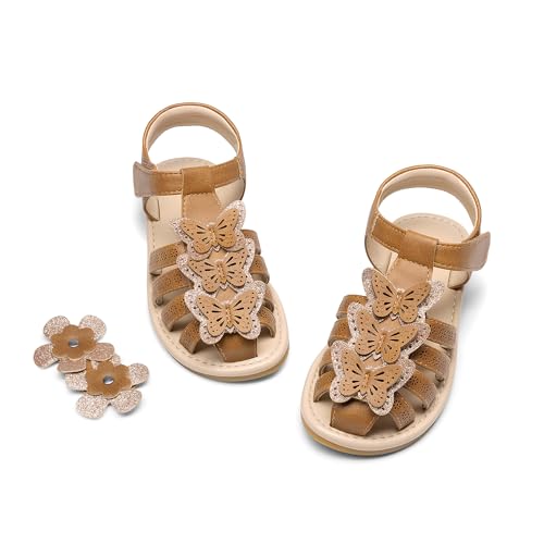 DREAM PAIRS Girls Sandals Closed-Toe Sandals with Interchangeable DIY Flower Dress Summer Shoes Toddler/Little Kid 5 Toddler Brown
